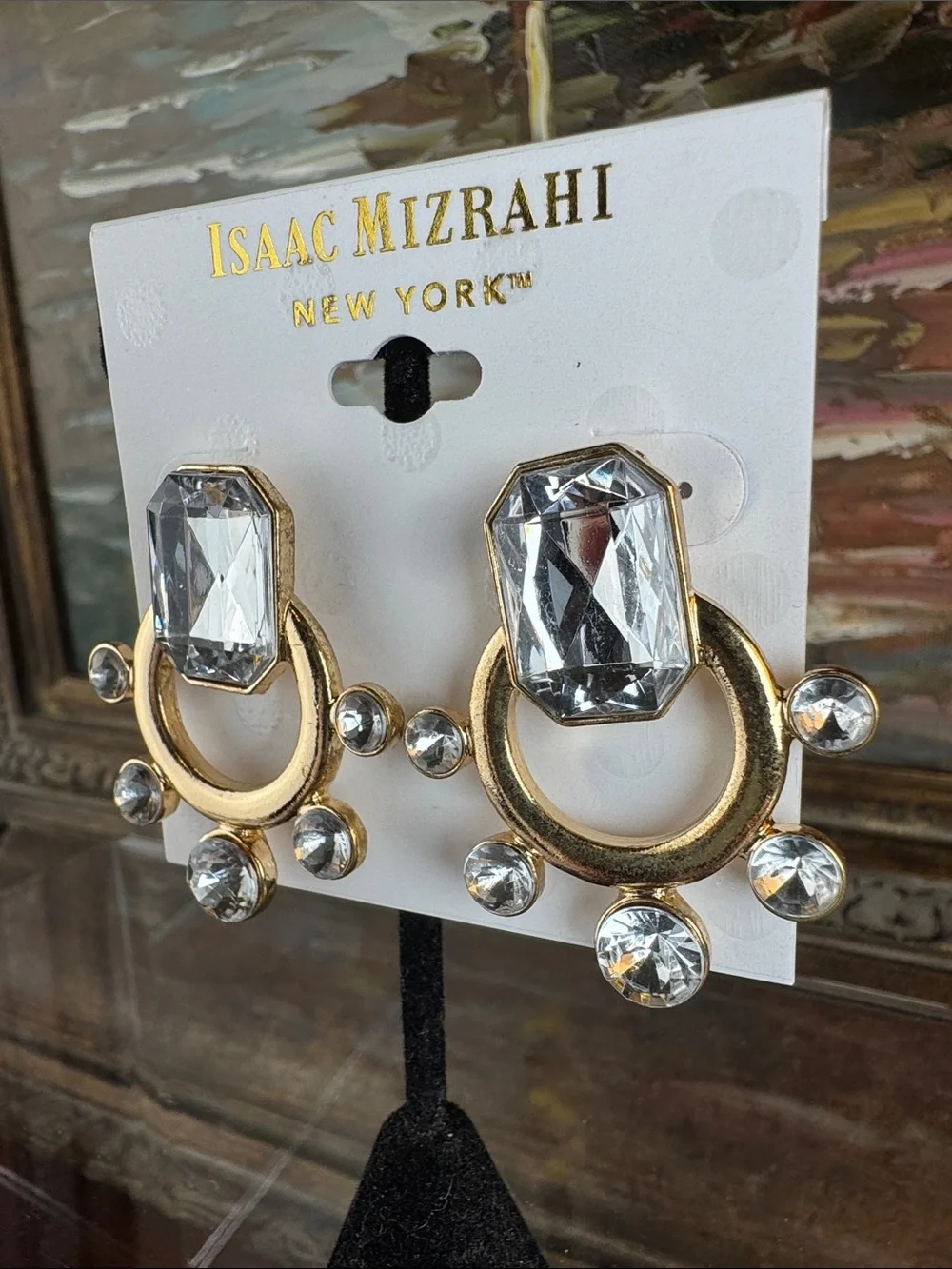 0601-Isaac Mizrahi Gold and Clear Crystal Hoop Drop‎ Earrings